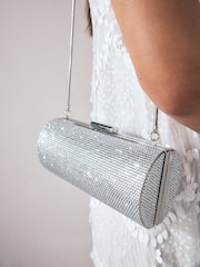 Plateado - Bolso clutch barrel brillante - Imagen 3 de 8