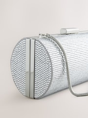 Plateado - Bolso clutch barrel brillante - Imagen 7 de 8