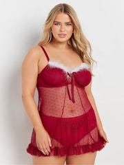 Yours Curve Red Novelty Santa Christmas Underwired Babydoll - Image 2 of 7