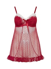 Yours Curve Red Novelty Santa Christmas Underwired Babydoll - Image 6 of 7