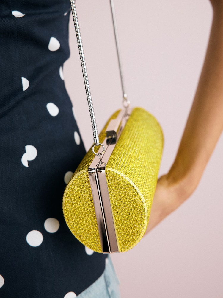 Lime Green Sparkle Barrel Clutch Bag - Image 2 of 12