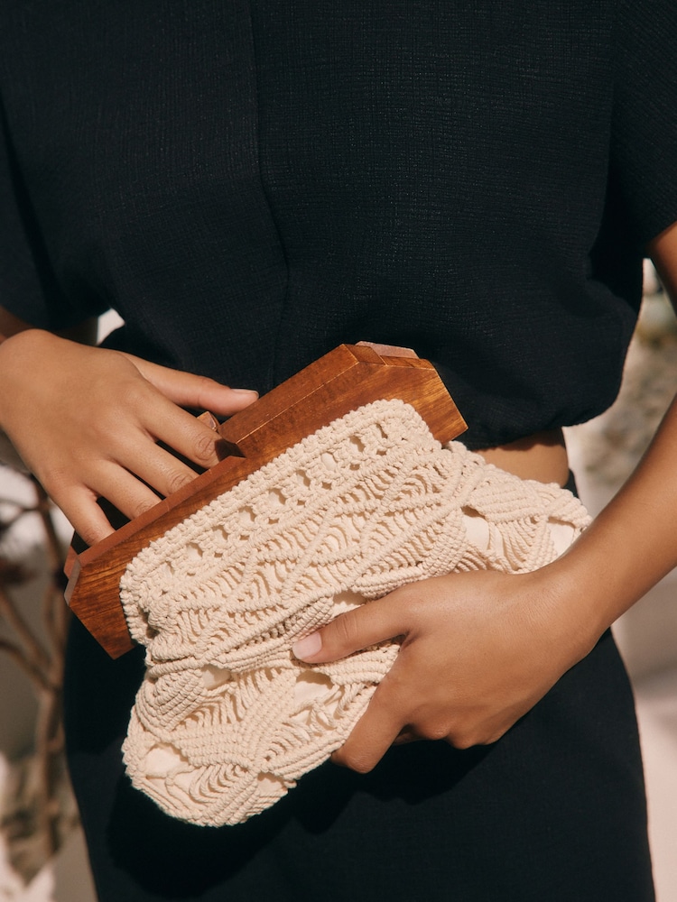 Natural Cotton Macrame Clutch Bag - Image 4 of 10