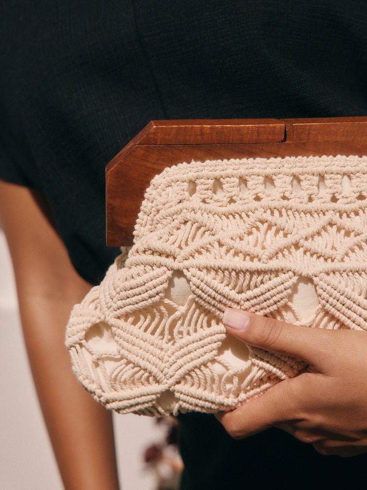 Natural Cotton Macrame Clutch Bag - Image 5 of 10