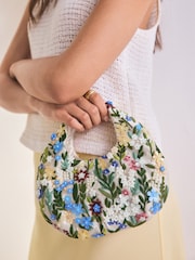 أبيض زهور - Embroidered Hand Held Bag - صورة 2 من 9