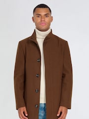 Harry Brown Brown George Wool Melton Coat with Funnel Neck - Image 1 of 9