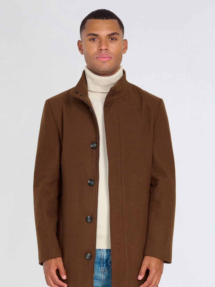Harry Brown Brown George Wool Melton Coat with Funnel Neck - Image 1 of 9