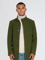 Harry Brown Green George Wool Melton Coat with Funnel Neck - Image 1 of 9