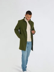 Harry Brown Green George Wool Melton Coat with Funnel Neck - Image 4 of 9