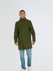 Harry Brown Green George Wool Melton Coat with Funnel Neck - Image 5 of 9