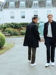 Harry Brown Blue George Wool Melton Coat with Funnel Neck - Image 1 of 13