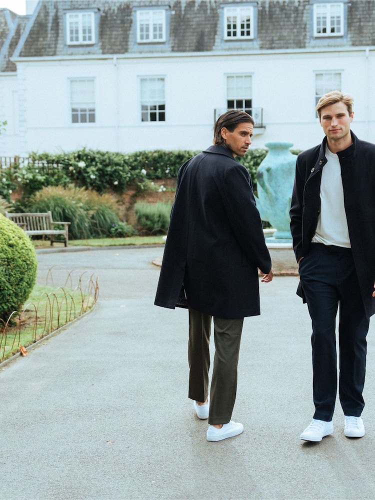 Harry Brown Blue George Wool Melton Coat with Funnel Neck - Image 1 of 13