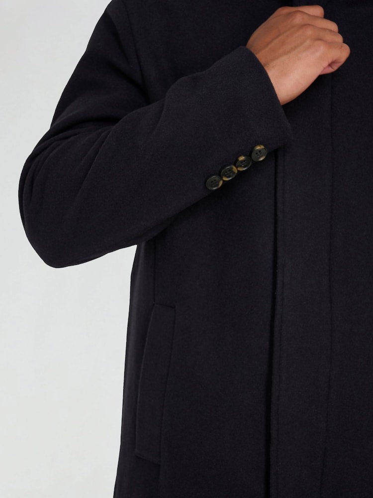 Harry Brown Blue George Wool Melton Coat with Funnel Neck - Image 13 of 13