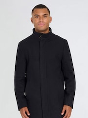 Harry Brown Blue George Wool Melton Coat with Funnel Neck - Image 4 of 13