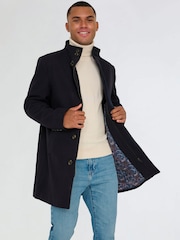 Harry Brown Blue George Wool Melton Coat with Funnel Neck - Image 7 of 13