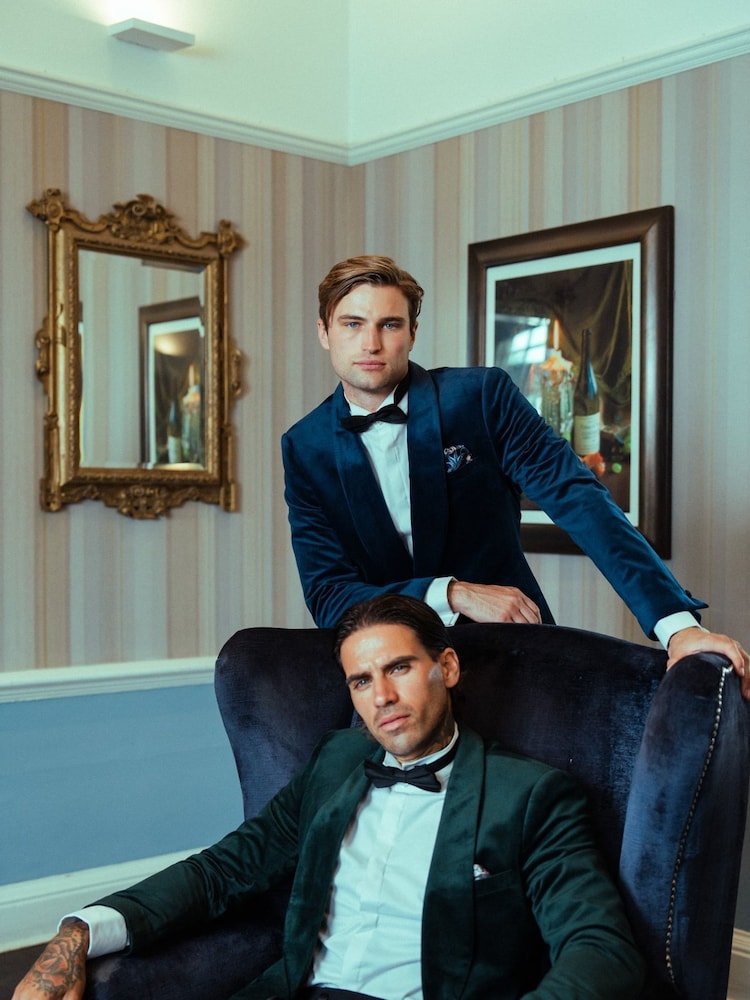 Harry Brown Blue Leo Velvet Tuxedo Dinner Jacket with Shawl Lapel Detail - Image 1 of 13