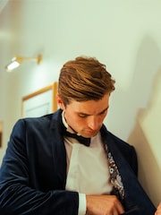 Harry Brown Blue Leo Velvet Tuxedo Dinner Jacket with Shawl Lapel Detail - Image 5 of 13
