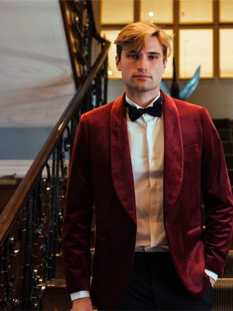Harry Brown Red Leo Velvet Tuxedo Dinner Jacket with Shawl Lapel Detail - Image 1 of 17