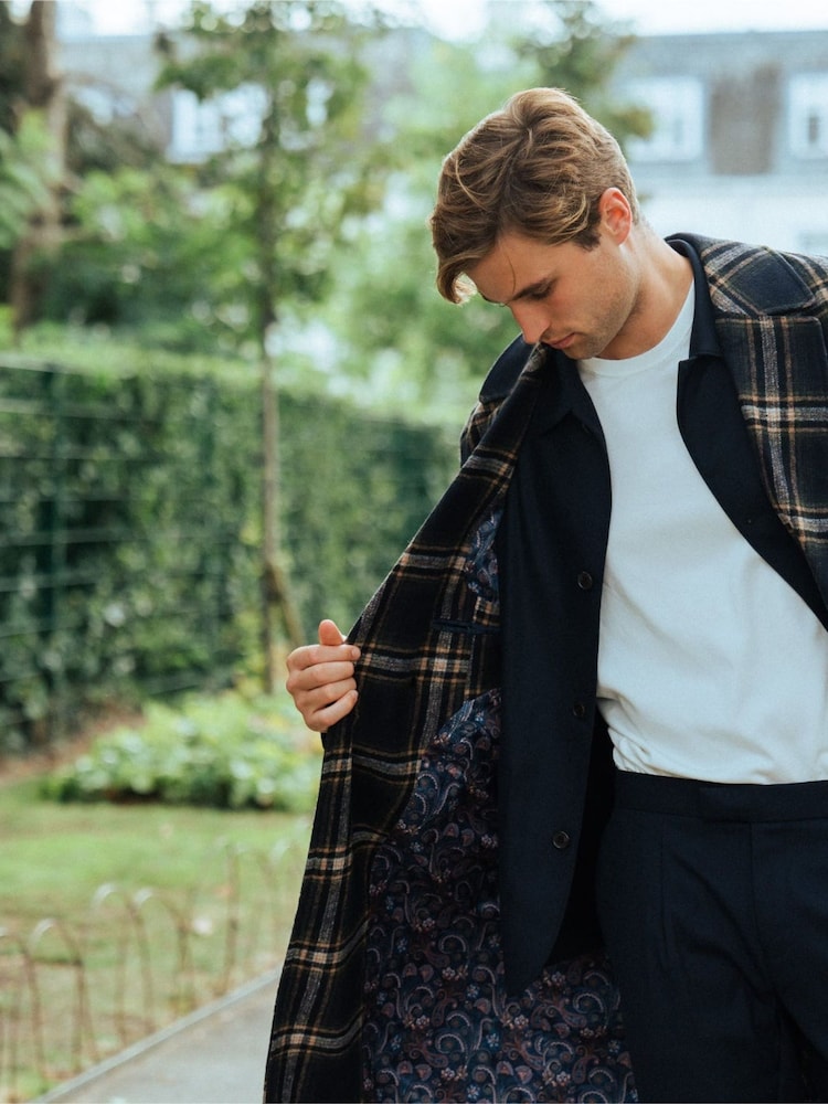 Harry Brown Blue Jacob Fashion Wool Coat with Check Print - Image 1 of 13
