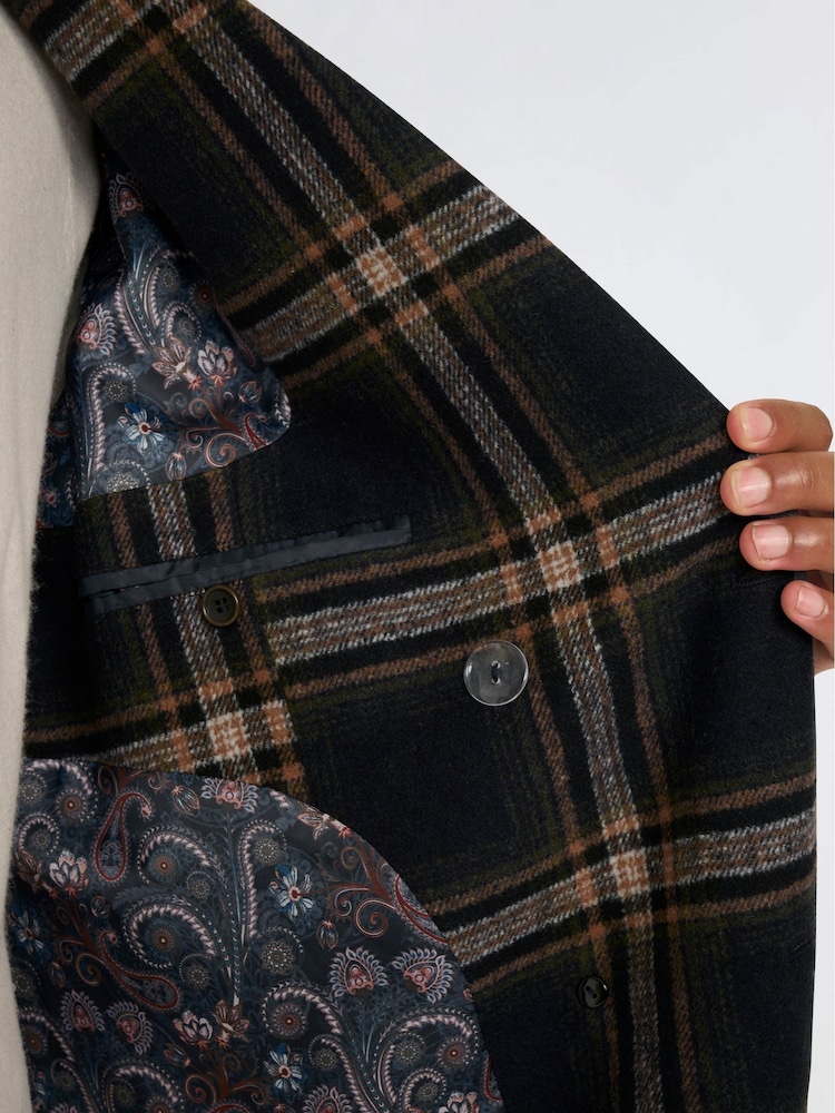 Harry Brown Blue Jacob Fashion Wool Coat with Check Print - Image 13 of 13