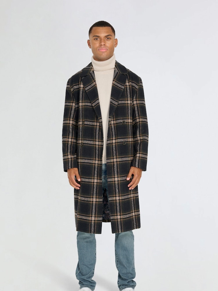 Buy Harry Brown Blue Jacob Fashion Wool Coat with Check Print from