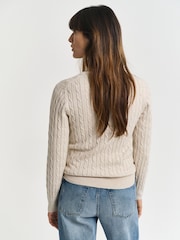GANT Beige Stretch Cotton Cable V-Neck Jumper - Image 2 of 4