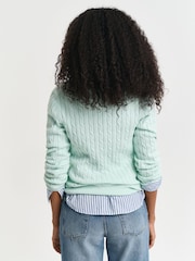 GANT Mint Green Stretch Cotton Cable V-Neck Jumper - Image 2 of 4