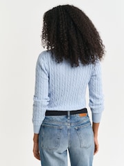 GANT Blue Stretch Cotton Cable V-Neck Jumper - Image 2 of 4