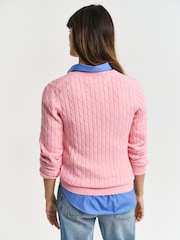 GANT Pink Stretch Cotton Cable V-Neck Jumper - Image 2 of 4