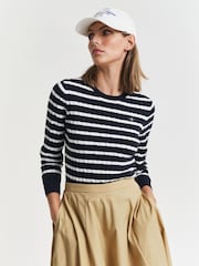 GANT Navy Stretch Cable Crew Neck Jumper - Image 1 of 4