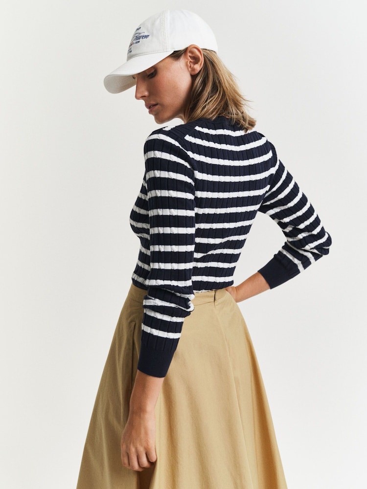 GANT Navy Stretch Cable Crew Neck Jumper - Image 2 of 4