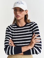GANT Navy Stretch Cable Crew Neck Jumper - Image 4 of 4