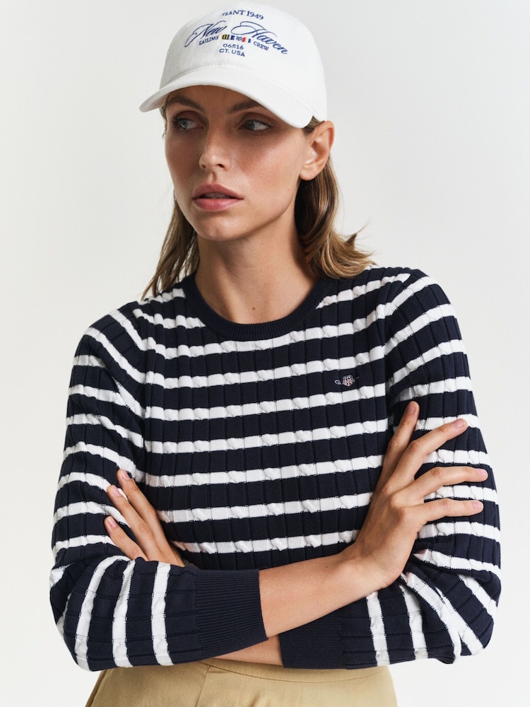 GANT Navy Stretch Cable Crew Neck Jumper - Image 4 of 4
