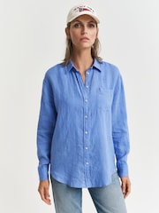 GANT Blue Relaxed-Fit Linen Shirt - Image 3 of 6