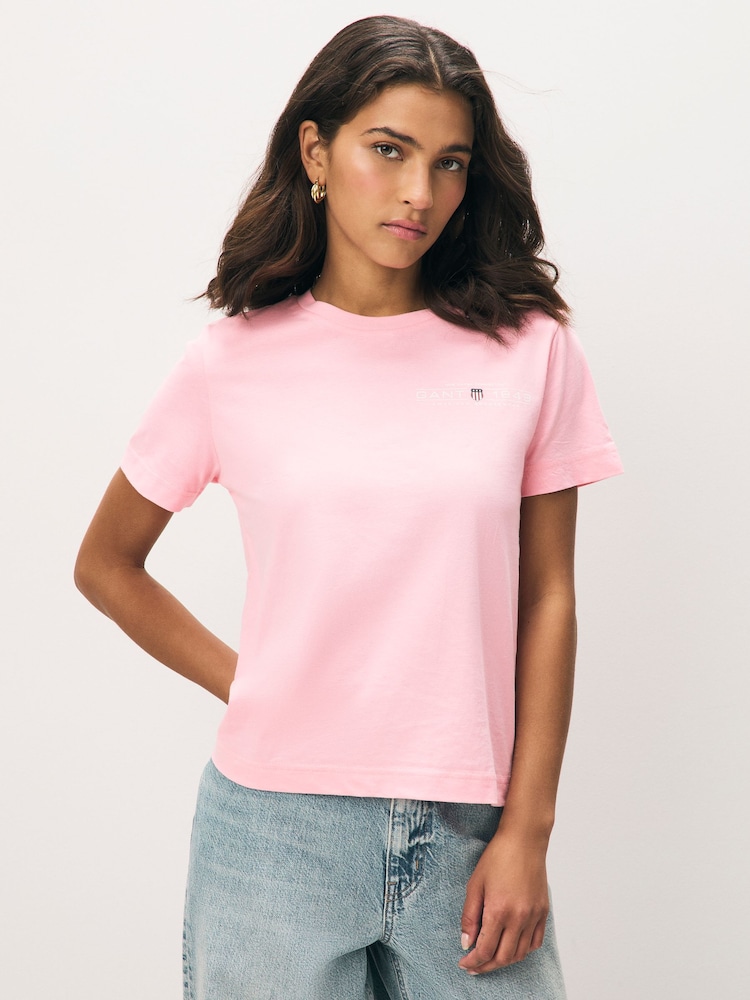 GANT Pink Regular-Fit Shield Short Sleeve T-Shirt - Image 1 of 2