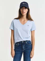 GANT Blue Regular-Fit Shield V-Neck 100% Cotton T-Shirt - Image 1 of 4
