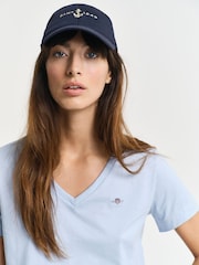 GANT Blue Regular-Fit Shield V-Neck 100% Cotton T-Shirt - Image 4 of 4