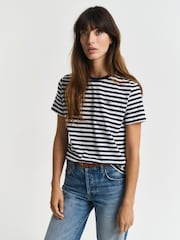 GANT Navy Regular-Fit Stripe Shield Short Sleeve T-Shirt - Image 1 of 4