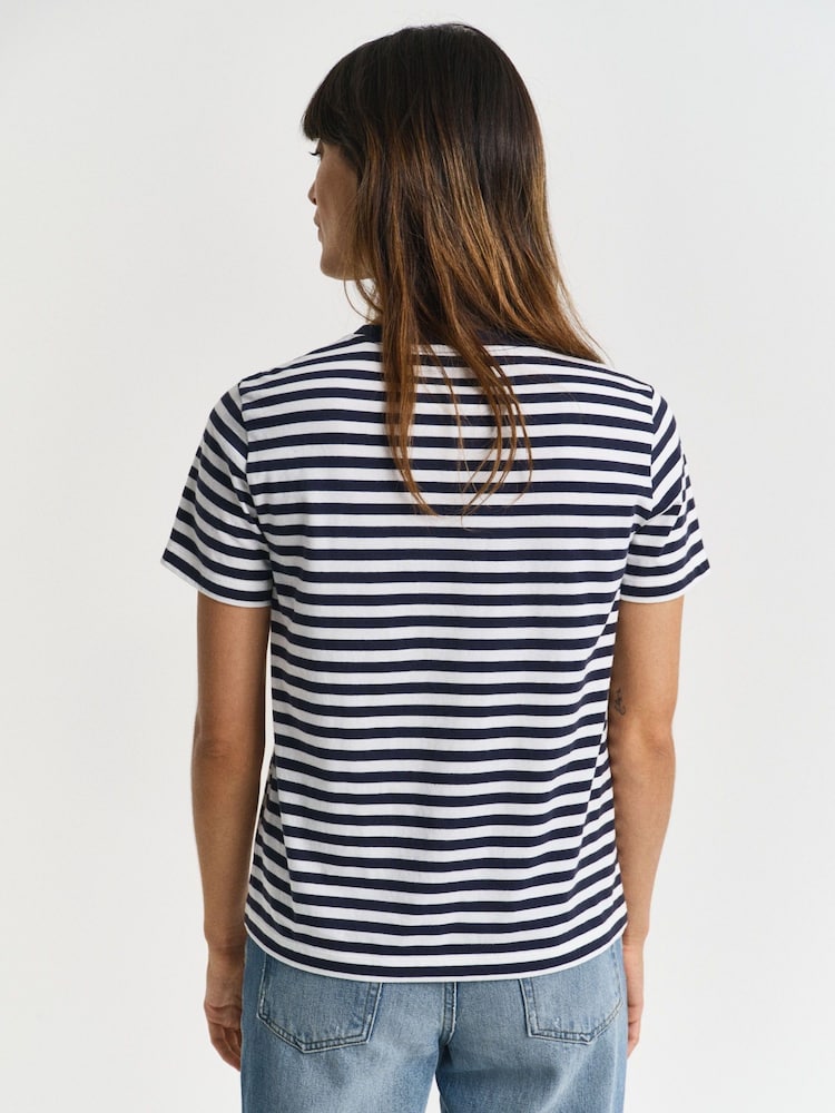 GANT Navy Regular-Fit Stripe Shield Short Sleeve T-Shirt - Image 2 of 4