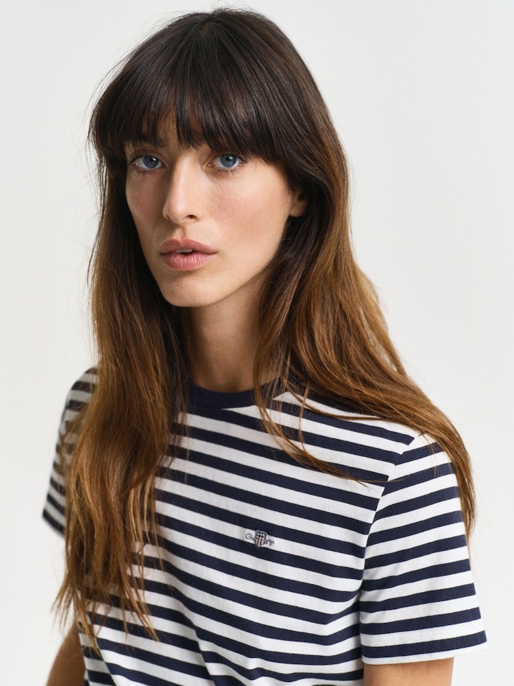 GANT Navy Regular-Fit Stripe Shield Short Sleeve T-Shirt - Image 4 of 4