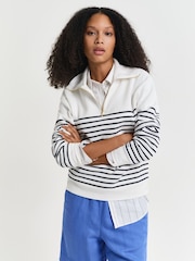 GANT White Breton Ribbed Half Zip Sweatshirt - Image 1 of 5