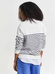 GANT White Breton Ribbed Half Zip Sweatshirt - Image 2 of 5