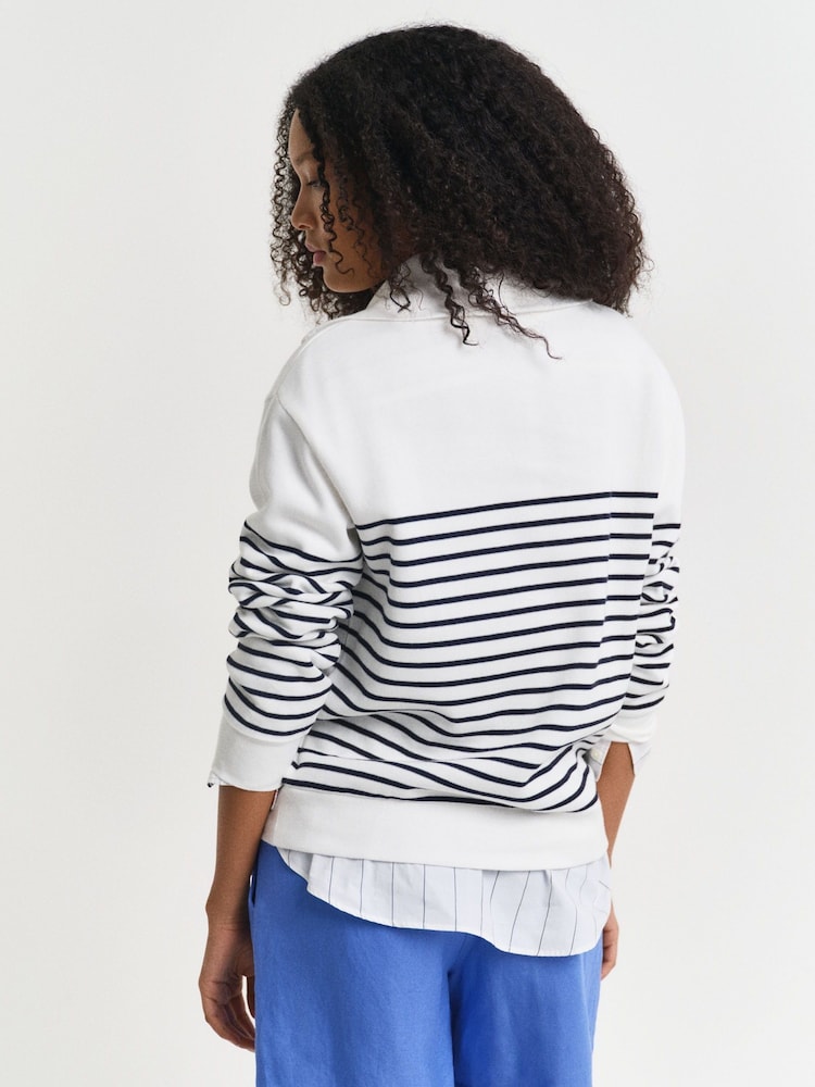 GANT White Breton Ribbed Half Zip Sweatshirt - Image 2 of 5