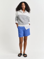 GANT White Breton Ribbed Half Zip Sweatshirt - Image 3 of 5