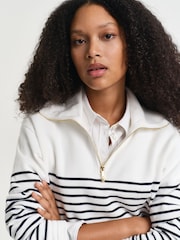 GANT White Breton Ribbed Half Zip Sweatshirt - Image 4 of 5