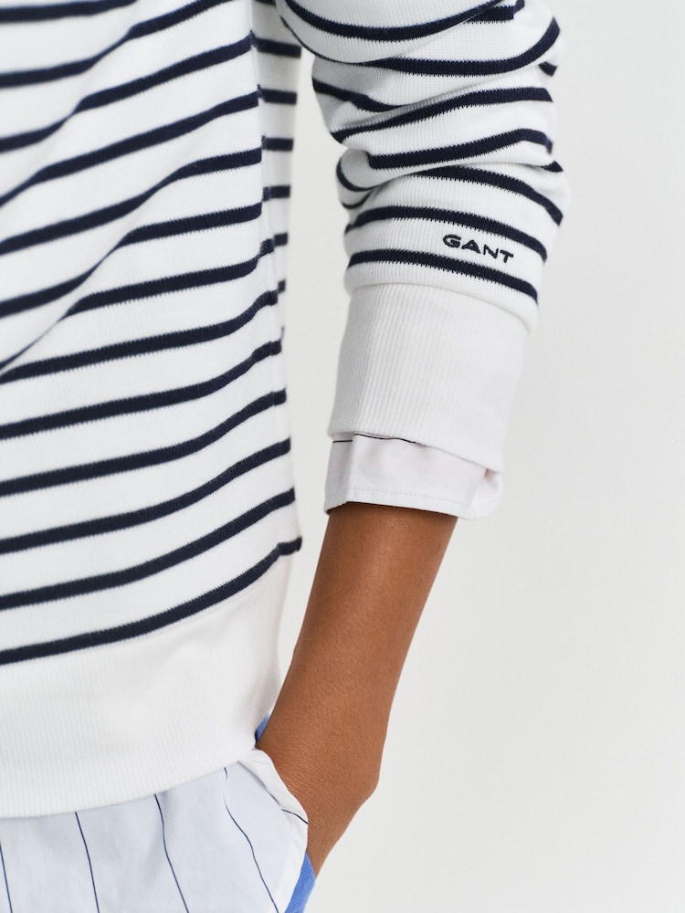GANT White Breton Ribbed Half Zip Sweatshirt - Image 5 of 5