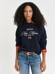 GANT Navy Graphic Crew Neck Sweatshirt - Image 1 of 4