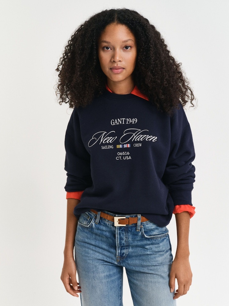 GANT Navy Graphic Crew Neck Sweatshirt - Image 1 of 4