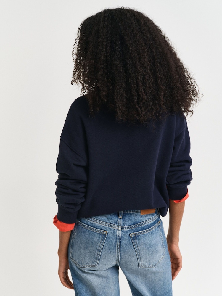 GANT Navy Graphic Crew Neck Sweatshirt - Image 2 of 4