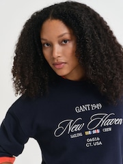 GANT Navy Graphic Crew Neck Sweatshirt - Image 3 of 4