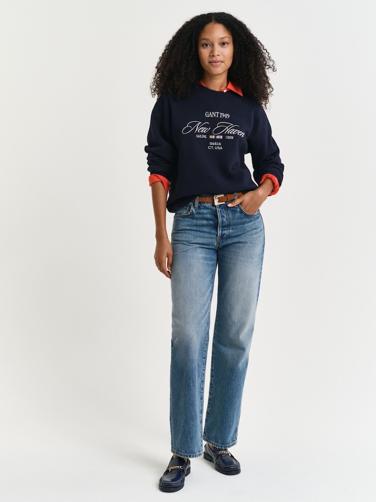 GANT Navy Graphic Crew Neck Sweatshirt - Image 4 of 4